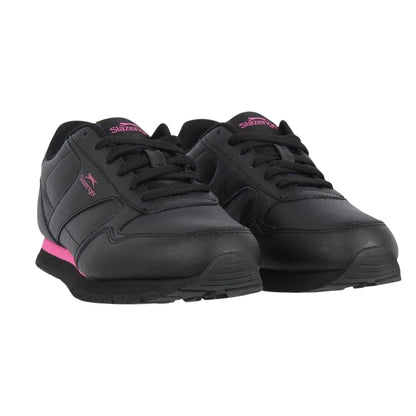Black-Cerise - Pack Shot - Slazenger Womens-Ladies Coated Leather Trainers