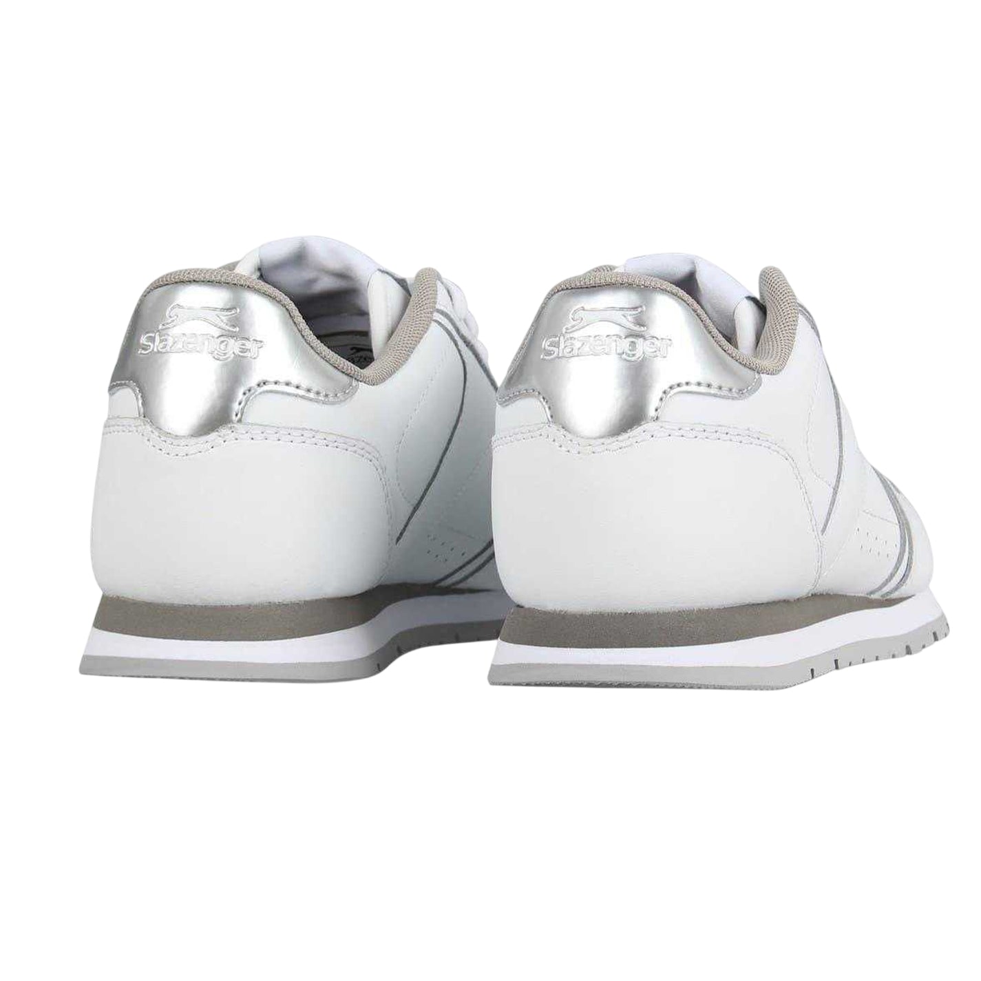 White-Silver - Back - Slazenger Womens-Ladies Coated Leather Trainers