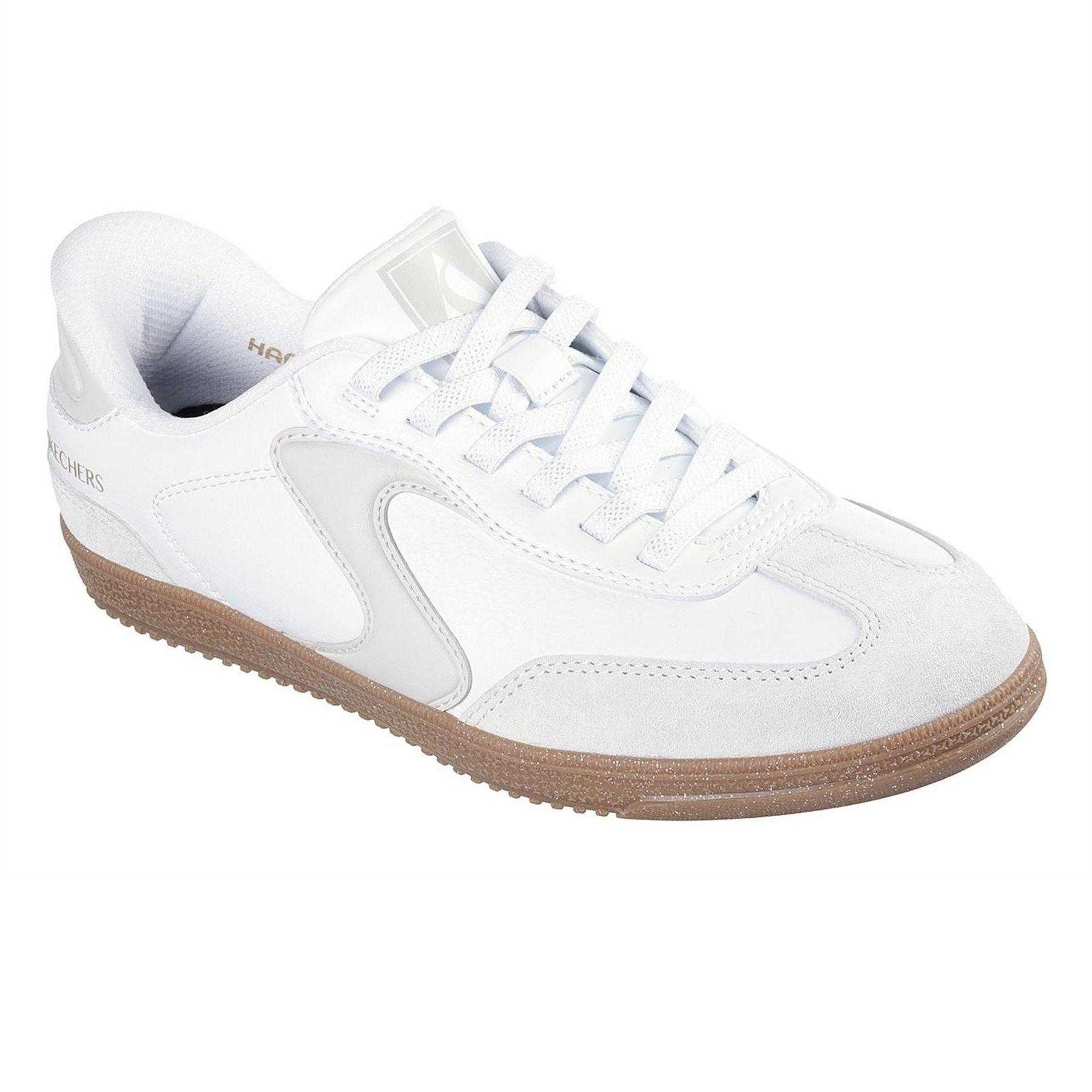 White - Pack Shot - Skechers Womens-Ladies Suede Flat Trainers