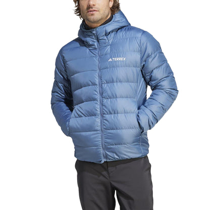 Blue - Side - Adidas Mens Terrex Lightweight Hooded Down Jacket