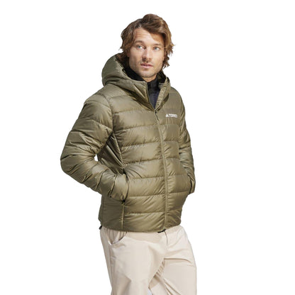 Olive - Side - Adidas Mens Terrex Lightweight Hooded Down Jacket