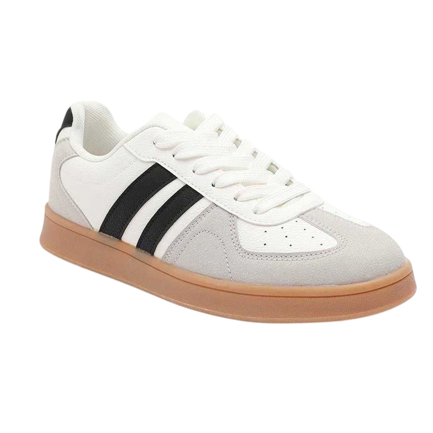 White-Grey - Back - Where´s That From Womens-Ladies Retro Stripe Flat Trainers