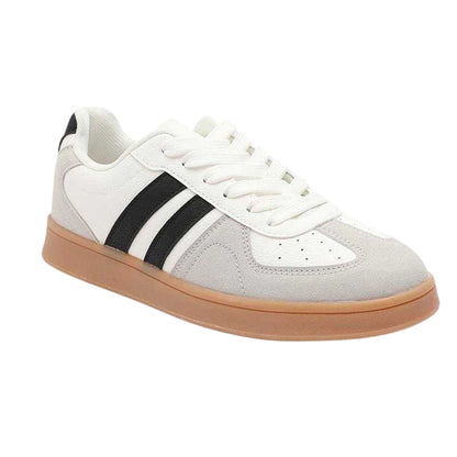 White-Grey - Back - Where´s That From Womens-Ladies Retro Stripe Flat Trainers