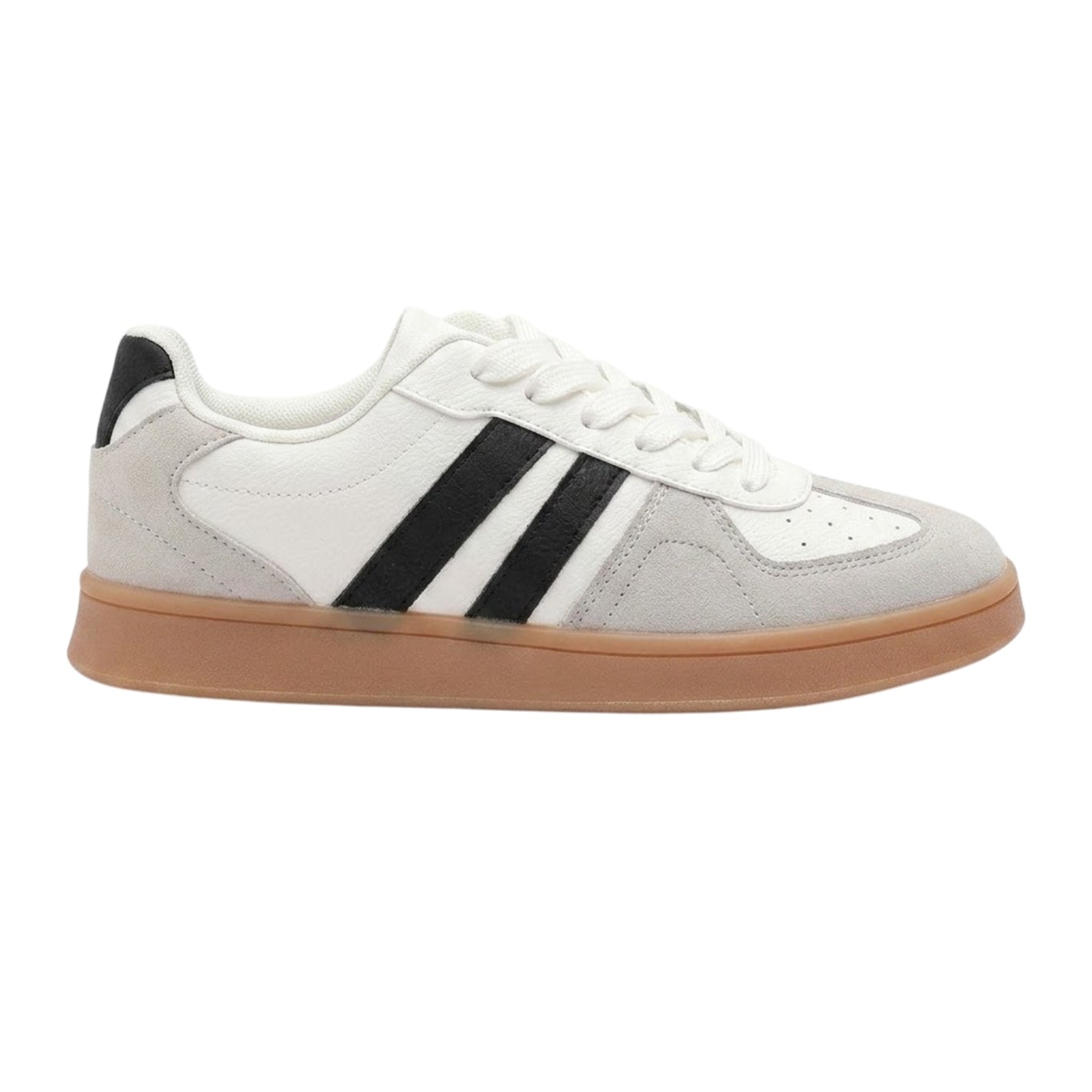 White-Grey - Front - Where´s That From Womens-Ladies Retro Stripe Flat Trainers