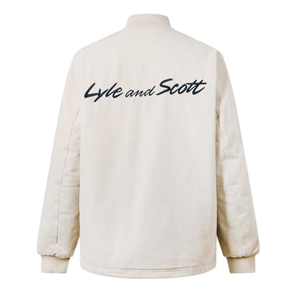 Beige - Back - Lyle & Scott Mens Logo Wadded Jacket