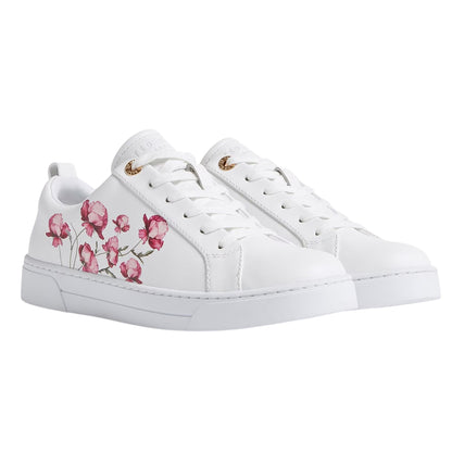 White - Back - Ted Baker Womens-Ladies Floral Leather Trainers