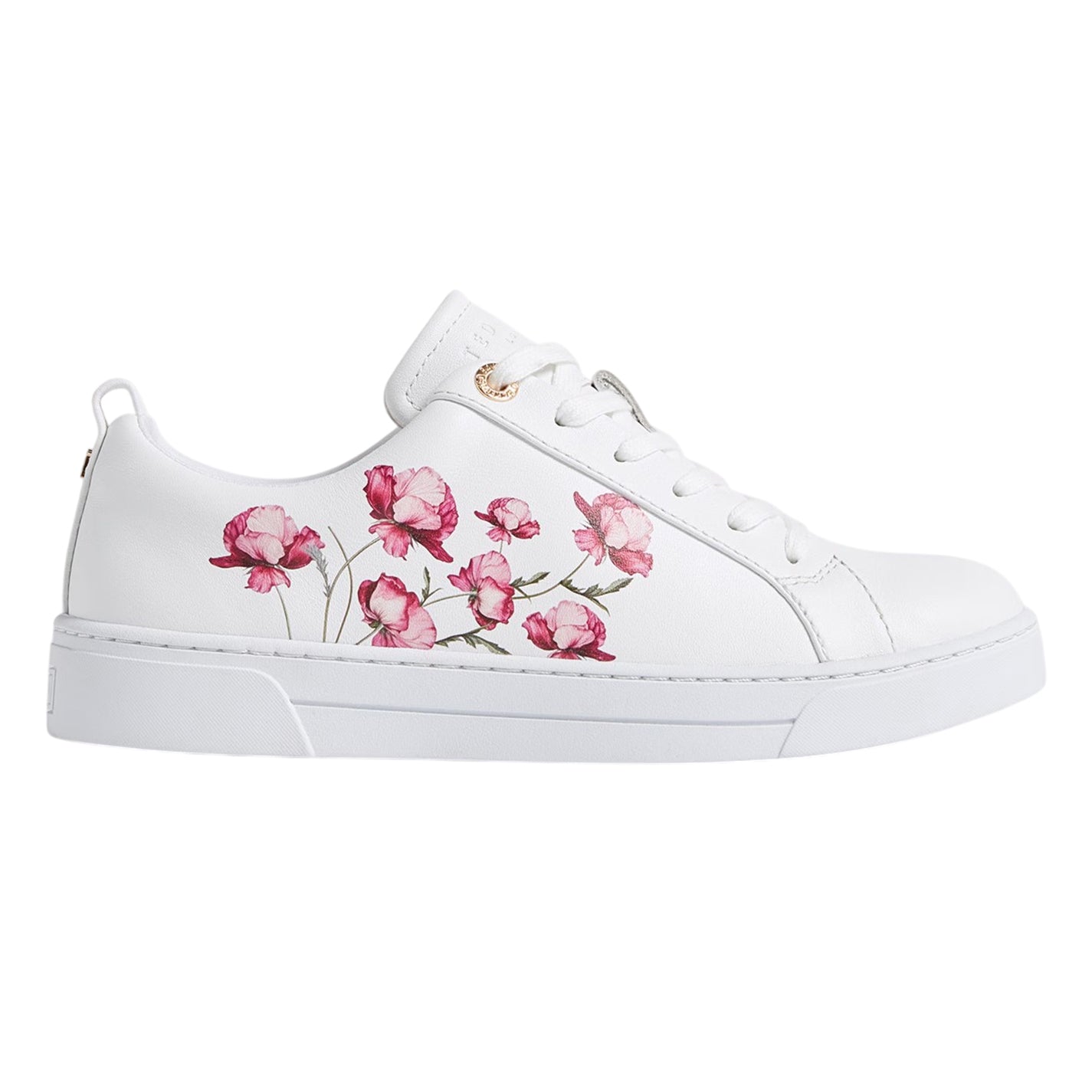 White - Front - Ted Baker Womens-Ladies Floral Leather Trainers