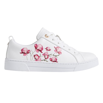 White - Front - Ted Baker Womens-Ladies Floral Leather Trainers