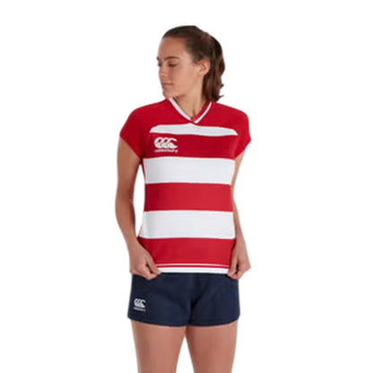 Red-White - Lifestyle - Canterbury Womens-Ladies Striped Vapodri Rugby Jersey