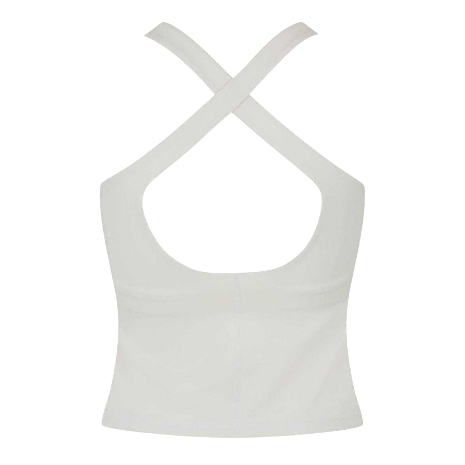 Cream - Back - USA Pro Womens-Ladies Plain Cross Back Slim Tank Top