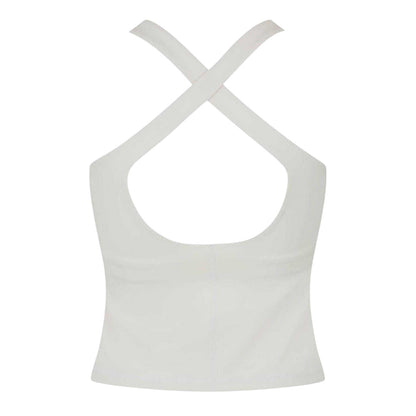 Cream - Back - USA Pro Womens-Ladies Plain Cross Back Slim Tank Top