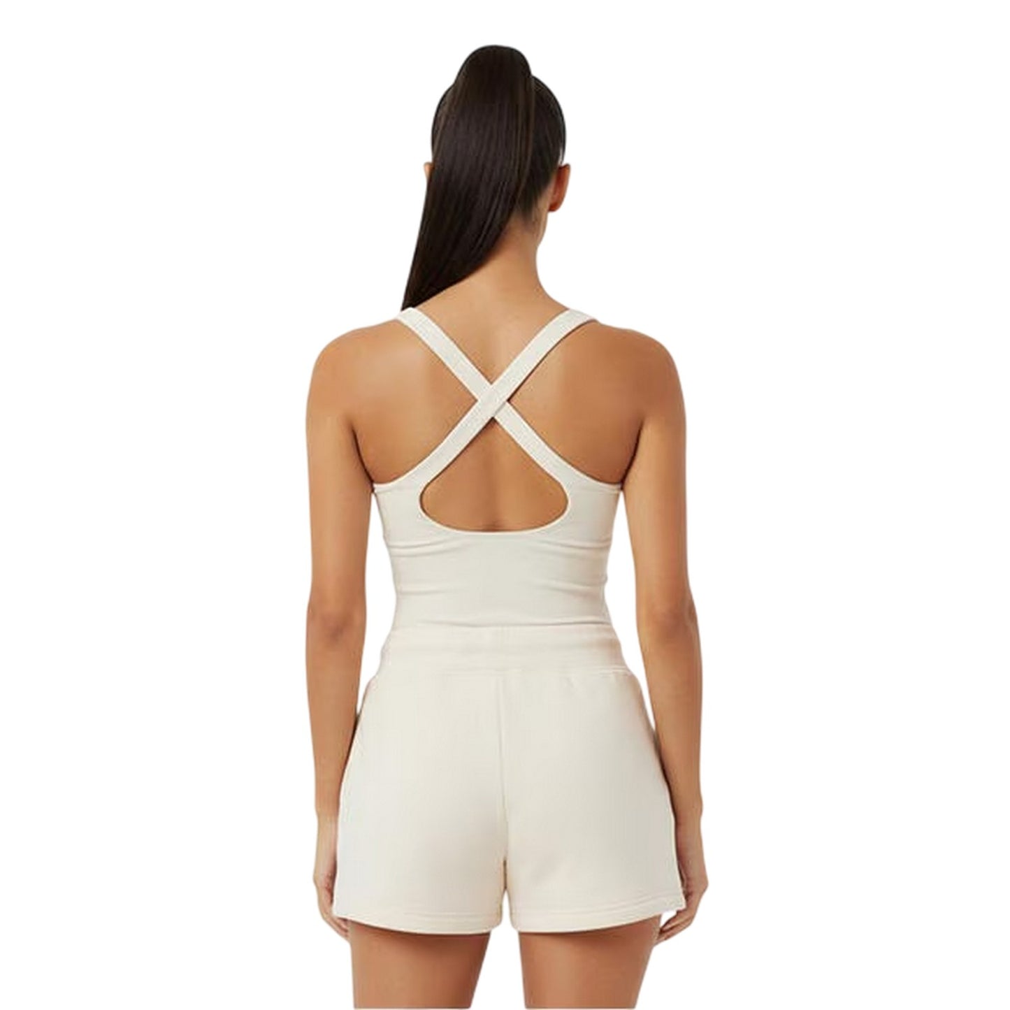 Cream - Side - USA Pro Womens-Ladies Plain Cross Back Slim Tank Top