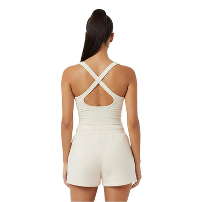 Cream - Side - USA Pro Womens-Ladies Plain Cross Back Slim Tank Top
