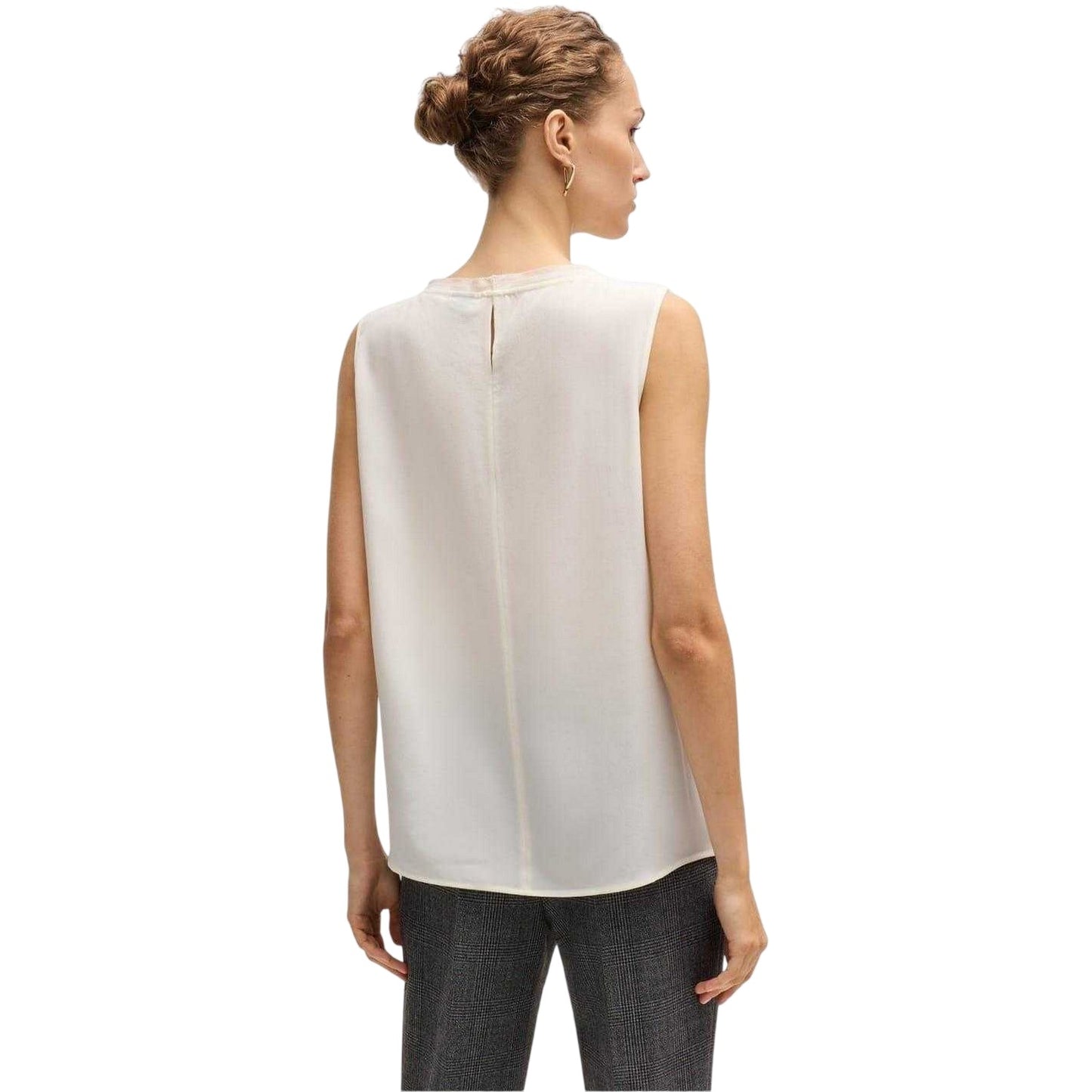 White - Back - Boss Womens-Ladies Jewel Collared Regular Sleeveless Blouse
