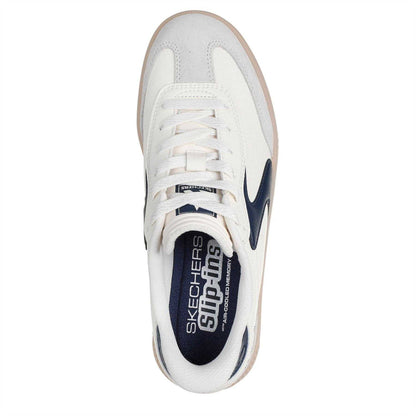 White-Navy - Lifestyle - Skechers Womens-Ladies Hotshot Leather Trainers
