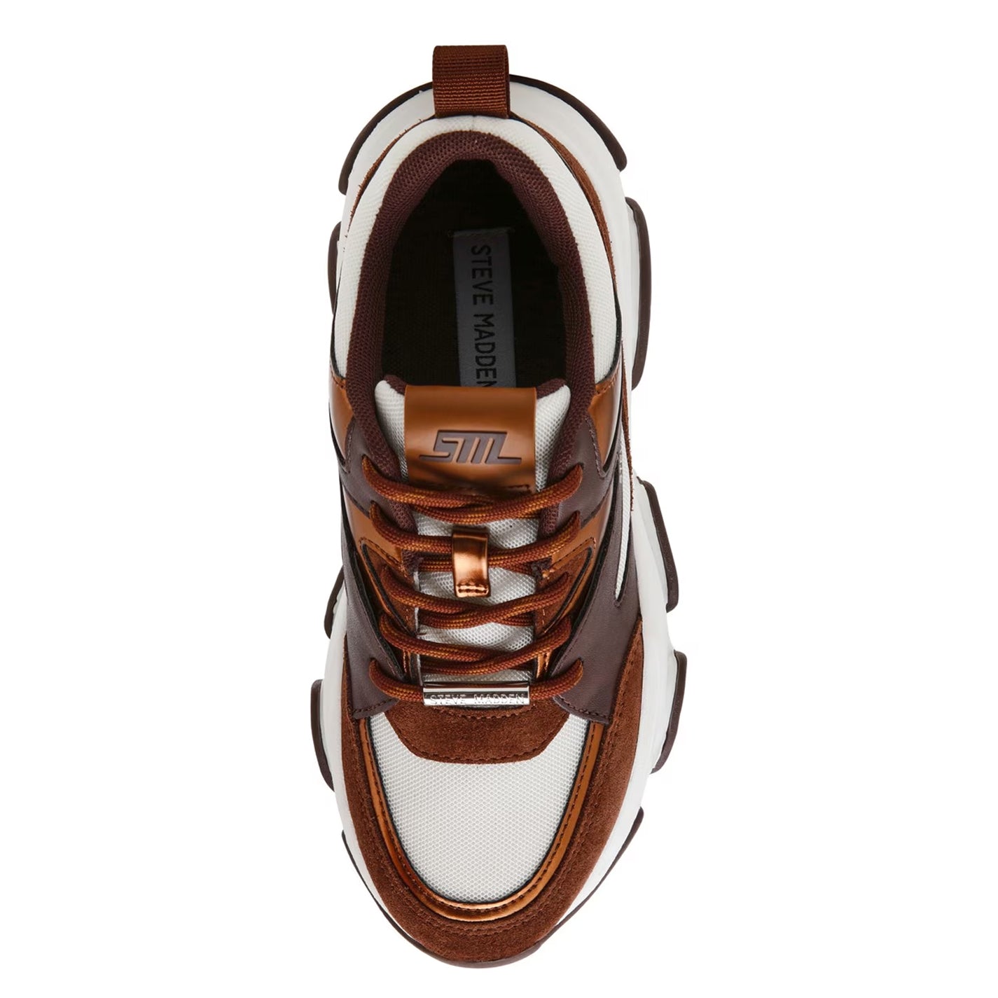 Bronze - Side - Steve Madden Womens-Ladies Progressive Suede Chunky Sole Trainers