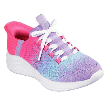 Pink-White-Pastel Green - Front - Skechers Childrens-Kids Ultra Flex 3.0 Gradient Trainers