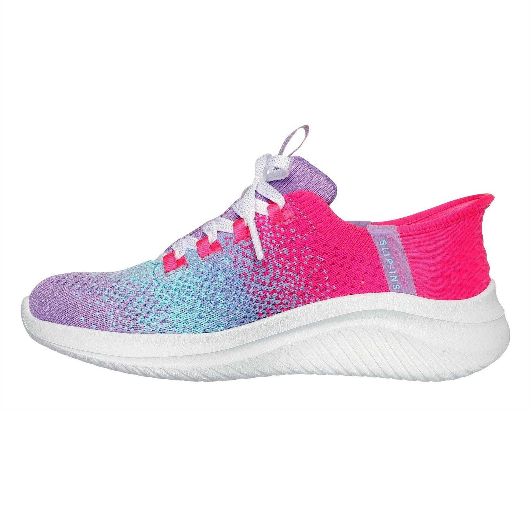 Pink-White-Pastel Green - Back - Skechers Childrens-Kids Ultra Flex 3.0 Gradient Trainers