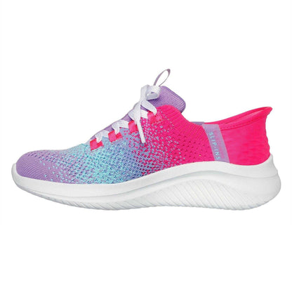Pink-White-Pastel Green - Back - Skechers Childrens-Kids Ultra Flex 3.0 Gradient Trainers