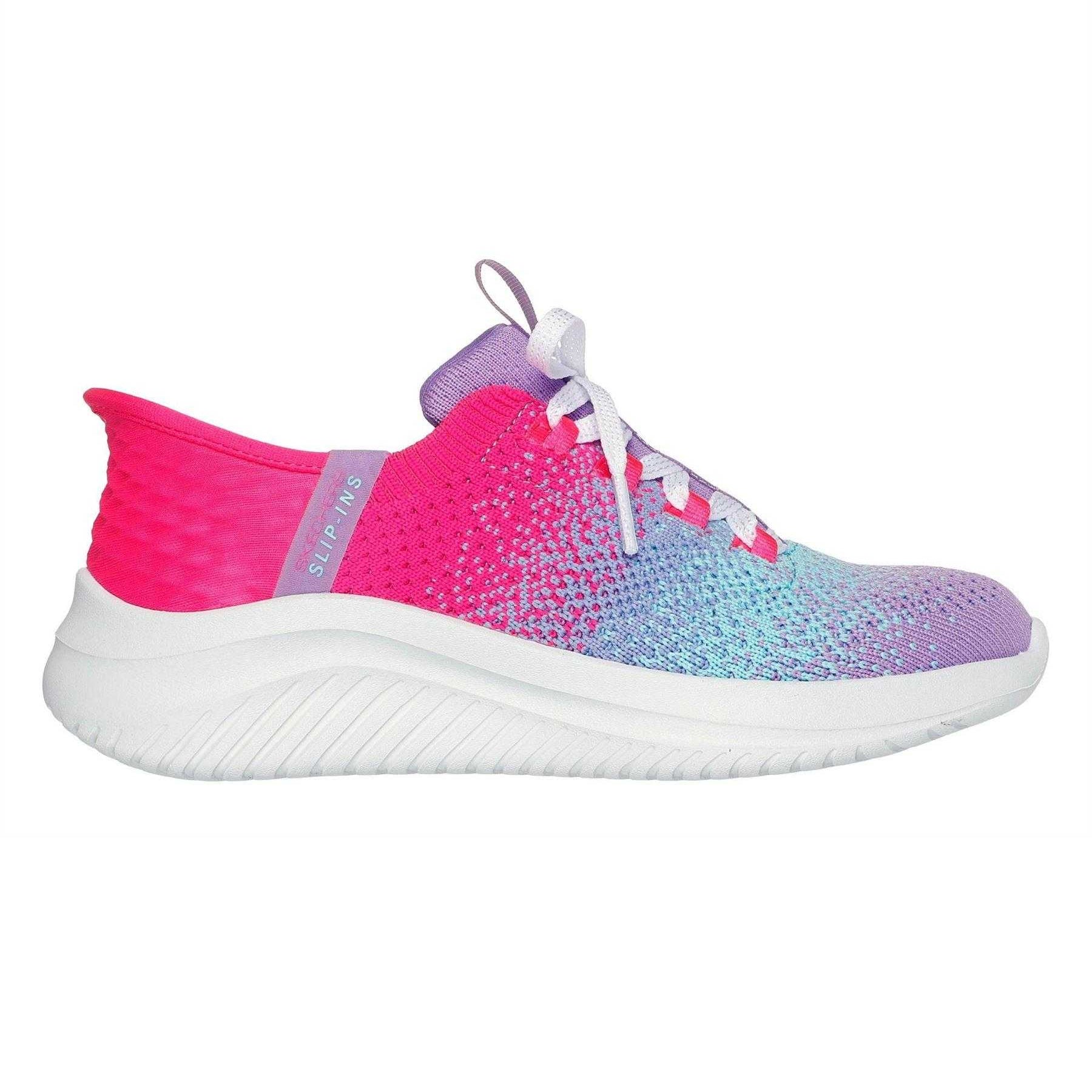 Pink-White-Pastel Green - Side - Skechers Childrens-Kids Ultra Flex 3.0 Gradient Trainers