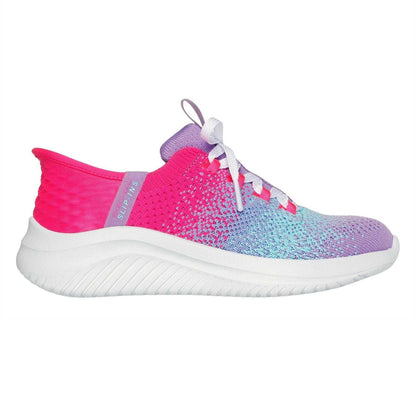 Pink-White-Pastel Green - Side - Skechers Childrens-Kids Ultra Flex 3.0 Gradient Trainers