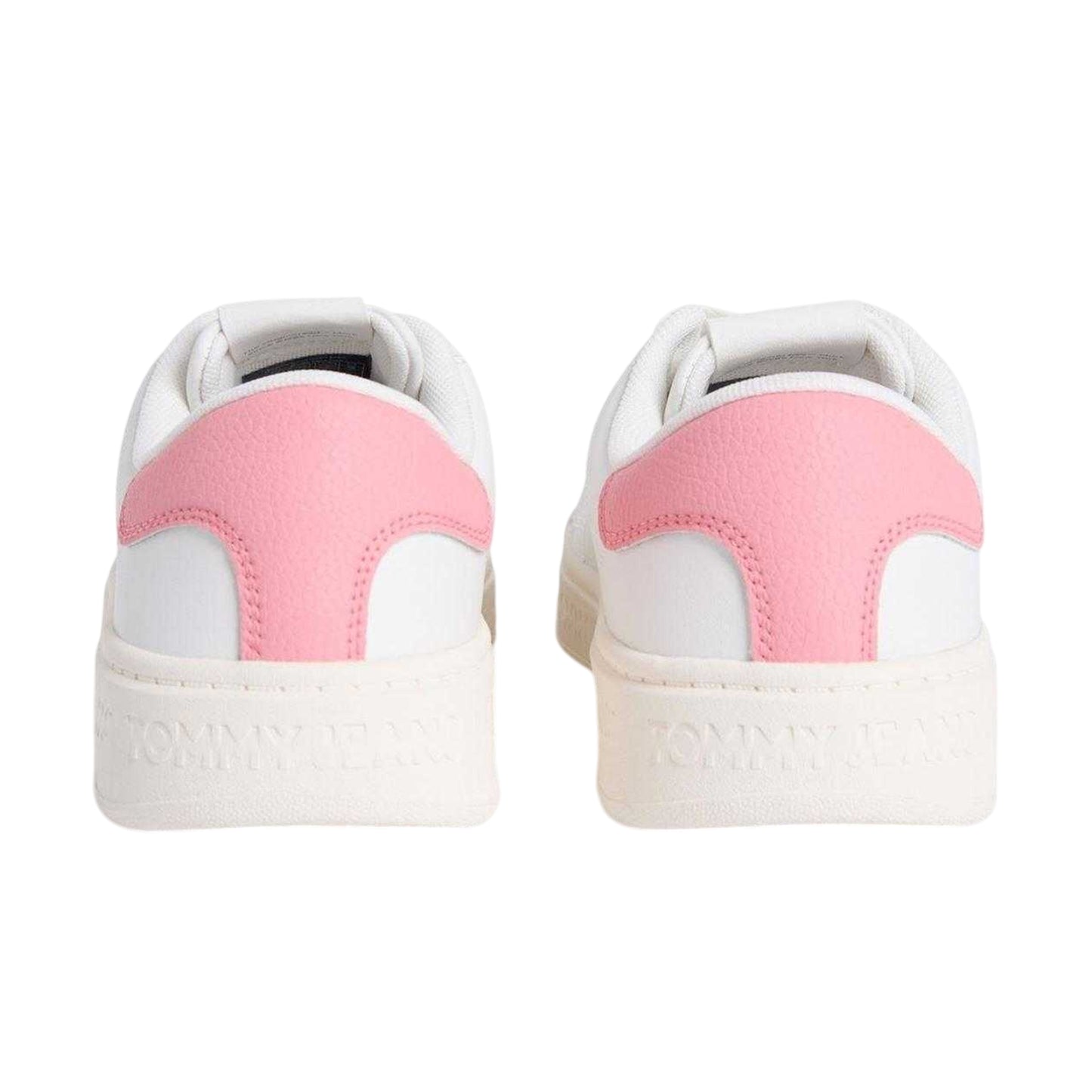 Ecru-Pink - Back - Tommy Jeans Womens-Ladies Script Leather Trainers
