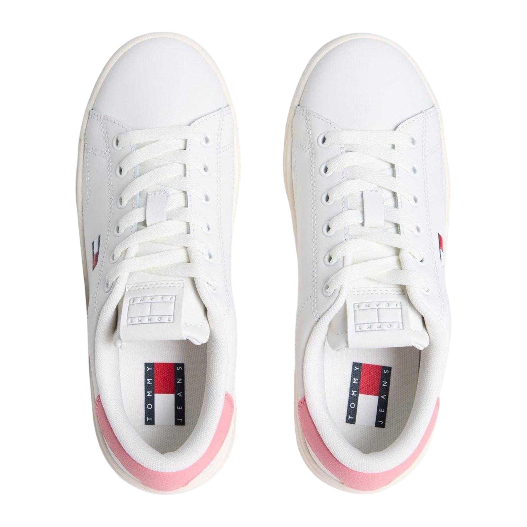 Ecru-Pink - Side - Tommy Jeans Womens-Ladies Script Leather Trainers