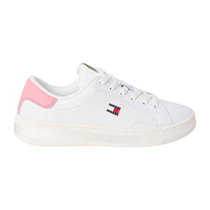 Ecru-Pink - Front - Tommy Jeans Womens-Ladies Script Leather Trainers