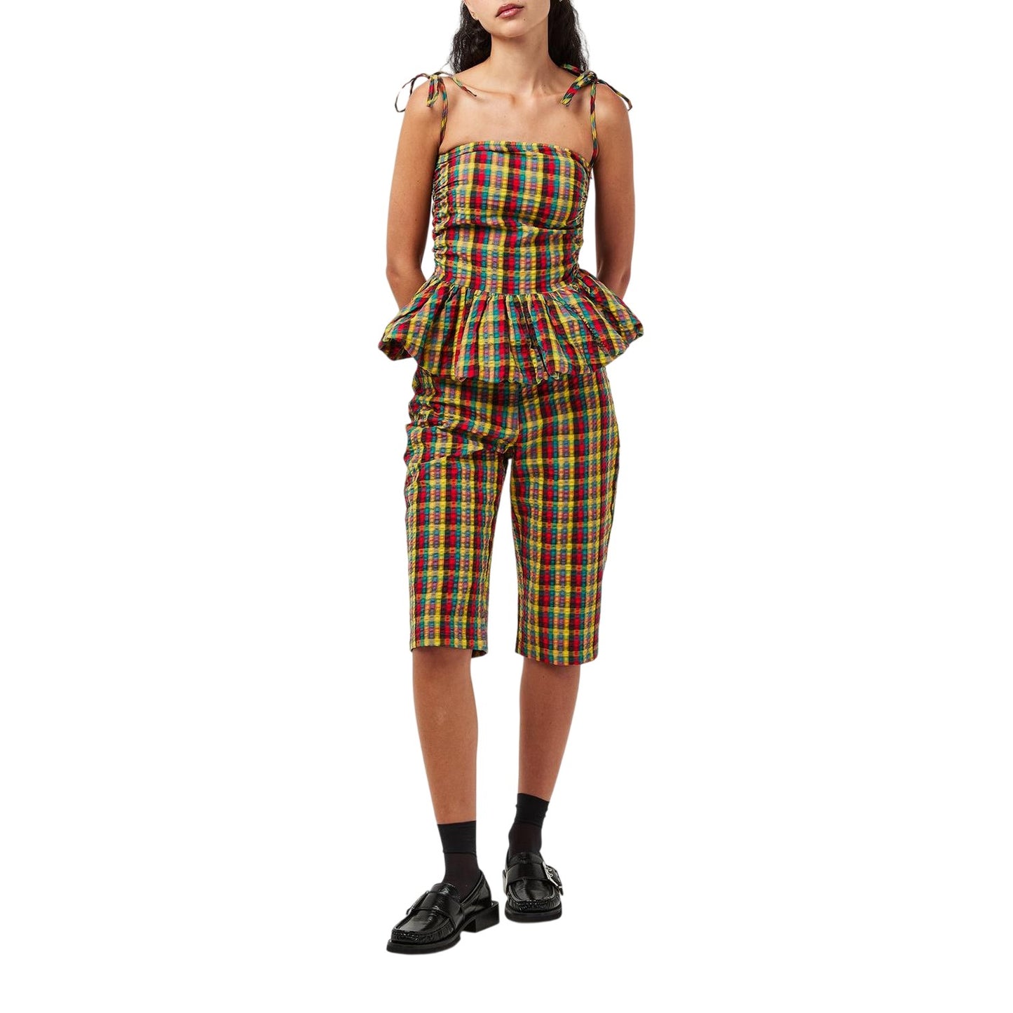 Red-Green - Lifestyle - AmyLynn Womens-Ladies Sabrina Plaid Peplum Tank Top