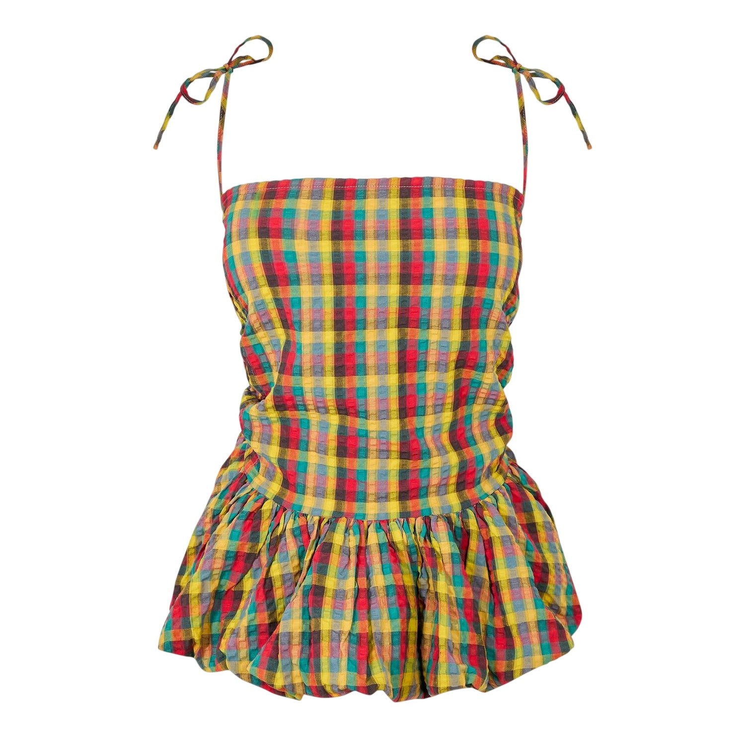 Red-Green - Front - AmyLynn Womens-Ladies Sabrina Plaid Peplum Tank Top