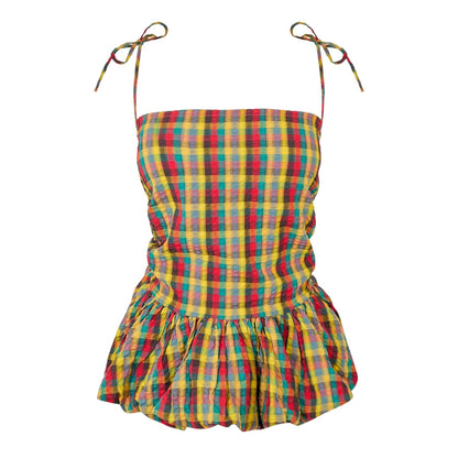 Red-Green - Front - AmyLynn Womens-Ladies Sabrina Plaid Peplum Tank Top