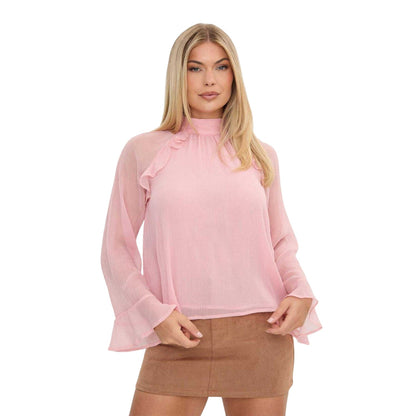 Blush - Front - I Saw It First Womens-Ladies Ruffled Long-Sleeved Blouse