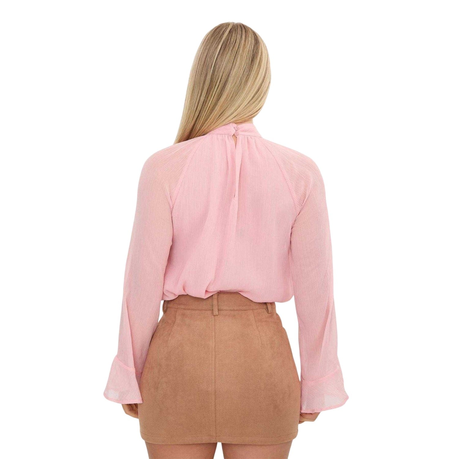Blush - Back - I Saw It First Womens-Ladies Ruffled Long-Sleeved Blouse