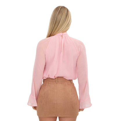 Blush - Back - I Saw It First Womens-Ladies Ruffled Long-Sleeved Blouse