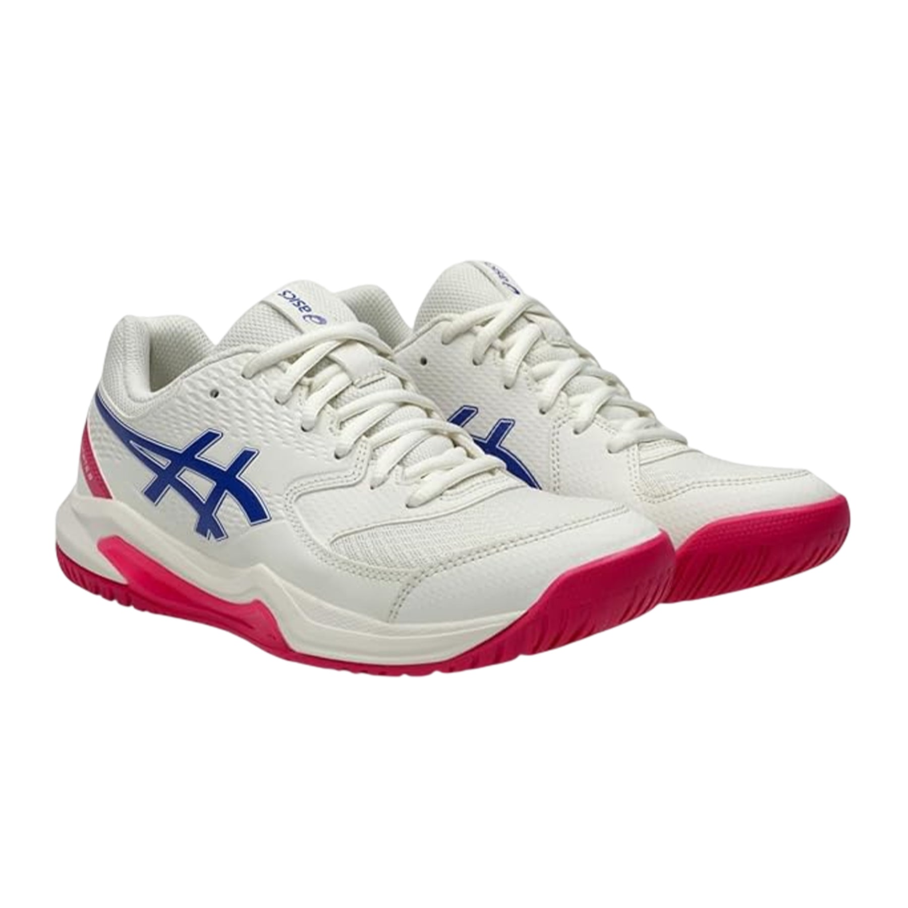 White-Crimson-Dark Cobalt - Front - Asics Womens-Ladies Dedicate Clay Tennis Shoes