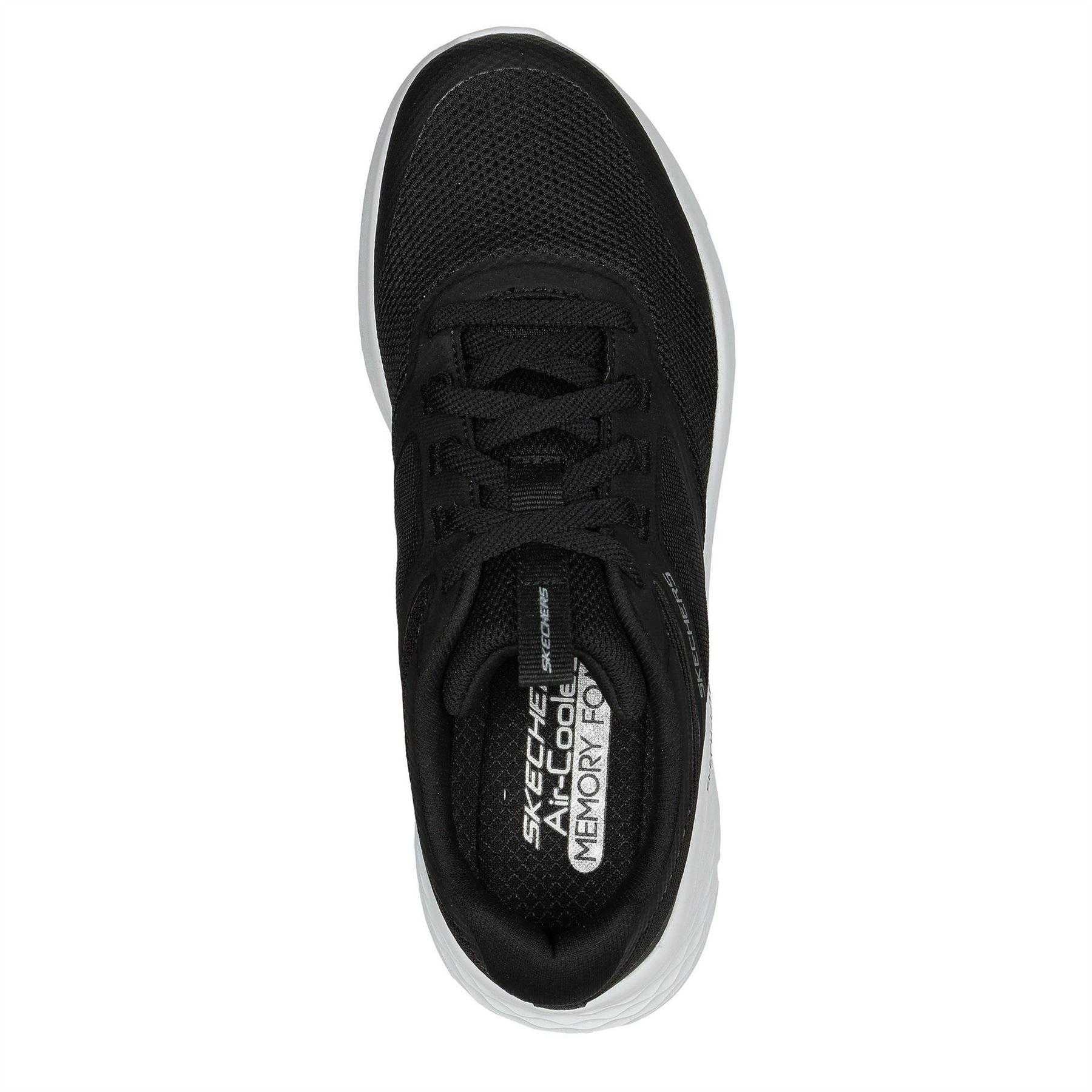 Black-White - Side - Skechers Womens-Ladies Hotmelt Mesh Lace Up Trainers