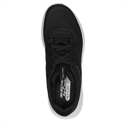 Black-White - Side - Skechers Womens-Ladies Hotmelt Mesh Lace Up Trainers