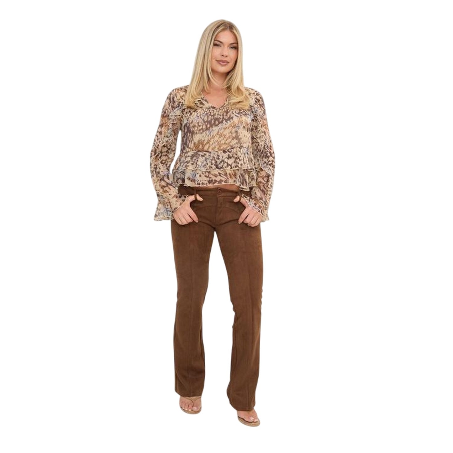 Brown - Side - I Saw It First Womens-Ladies Animal Print Ruffle Blouse