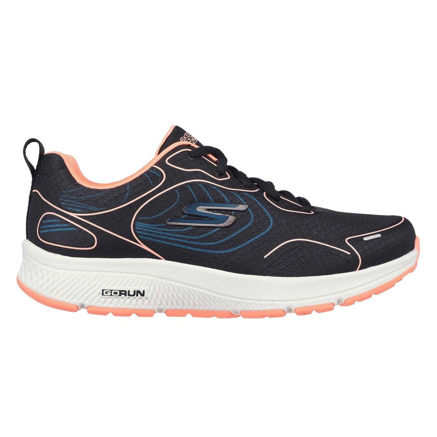 Black-Coral - Side - Skechers Womens-Ladies Everyday Neutral Road Shoes
