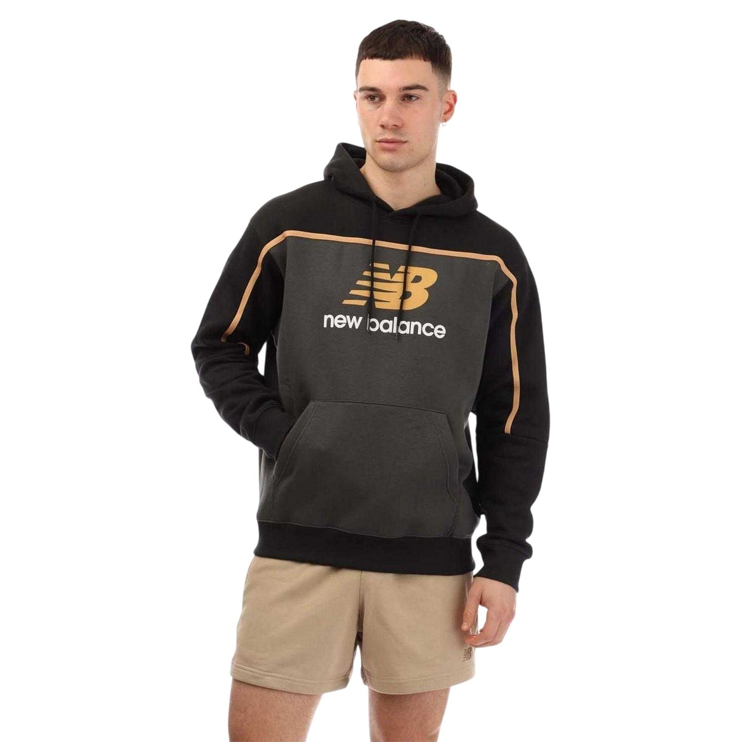 Black - Front - New Balance Mens Contrast Detail Cotton Blend Hoodie