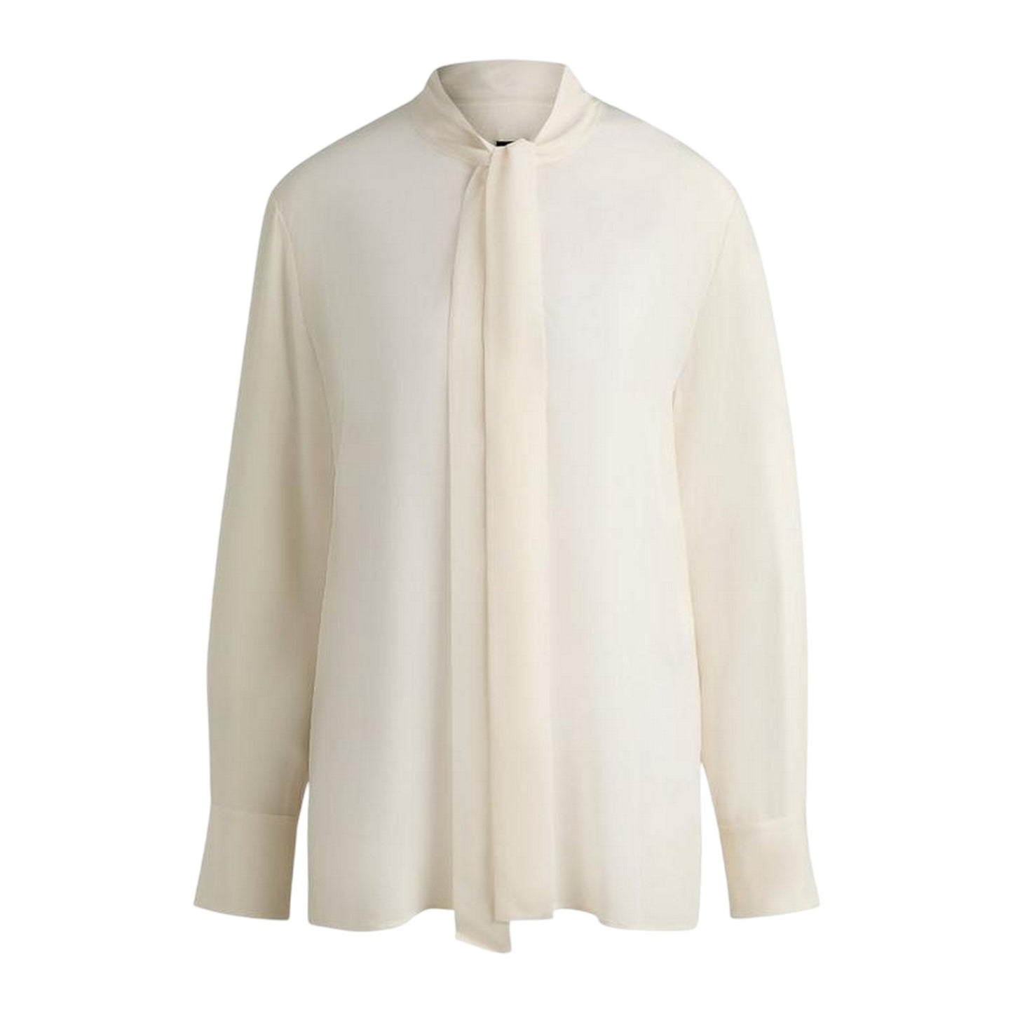 White - Front - Boss Womens-Ladies Tie Neck Long-Sleeved Blouse