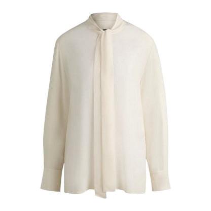 White - Front - Boss Womens-Ladies Tie Neck Long-Sleeved Blouse