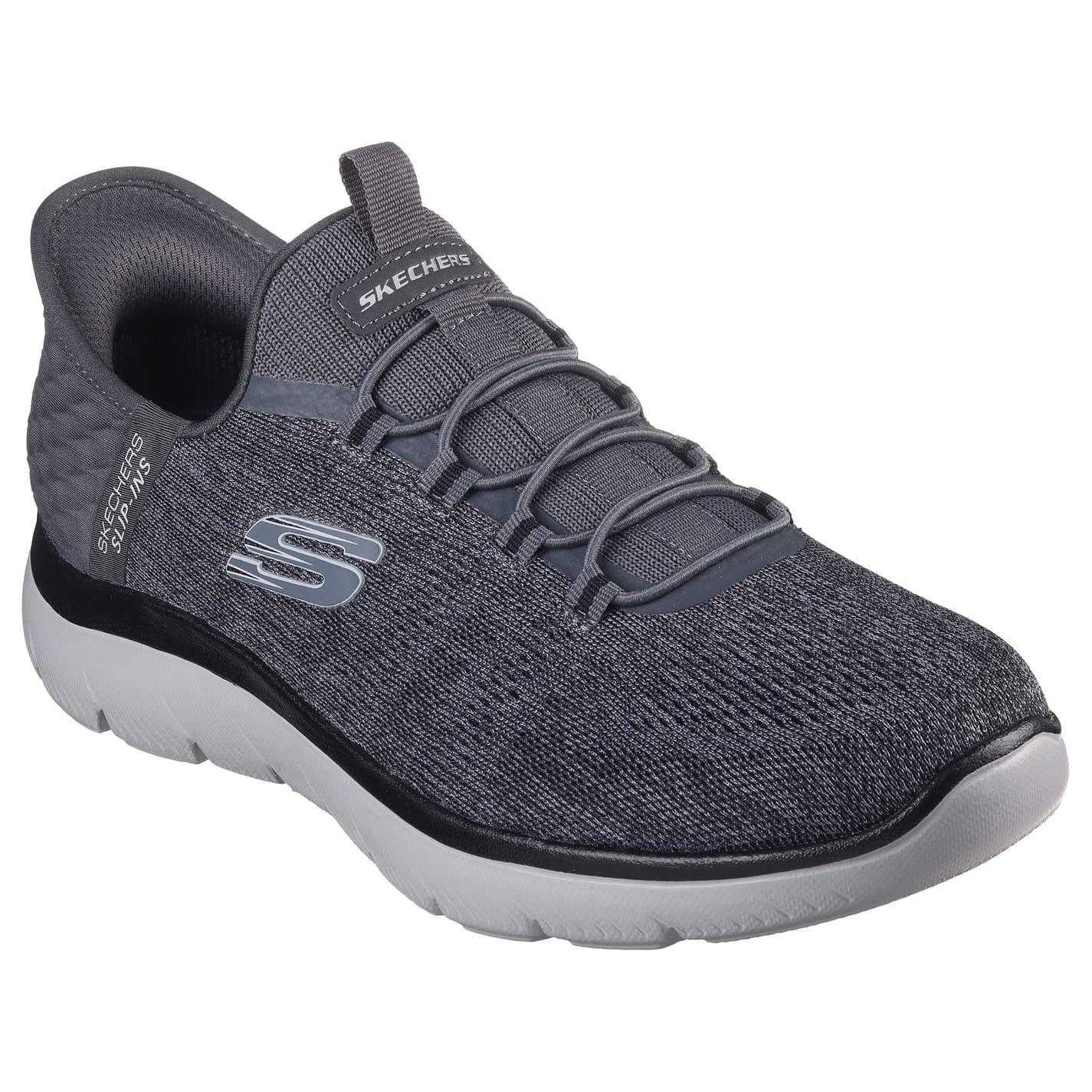 Charcoal - Front - Skechers Mens Summits Key Pace Mesh Slip-In Flat Trainers