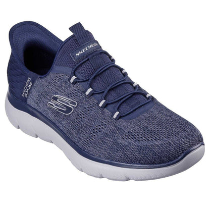 Navy - Back - Skechers Mens Summits Key Pace Mesh Slip-In Flat Trainers