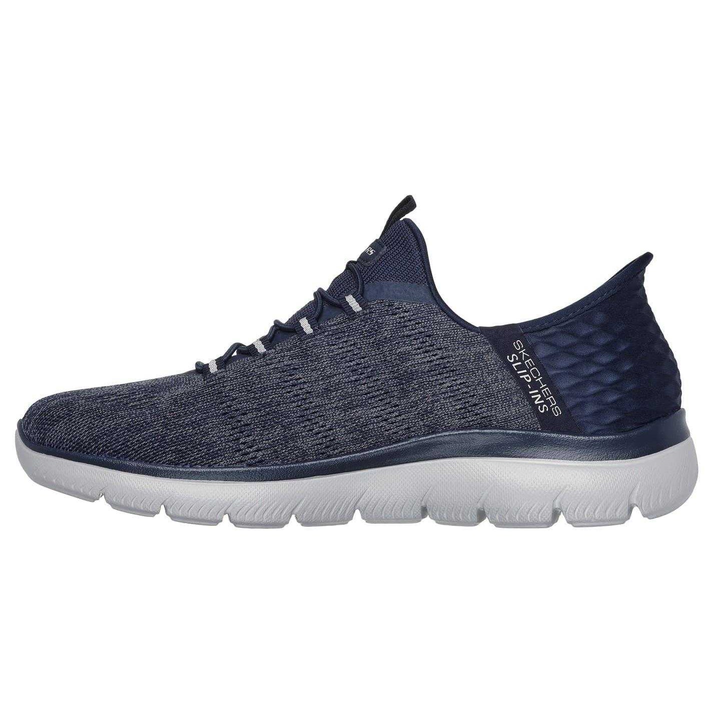 Navy - Side - Skechers Mens Summits Key Pace Mesh Slip-In Flat Trainers