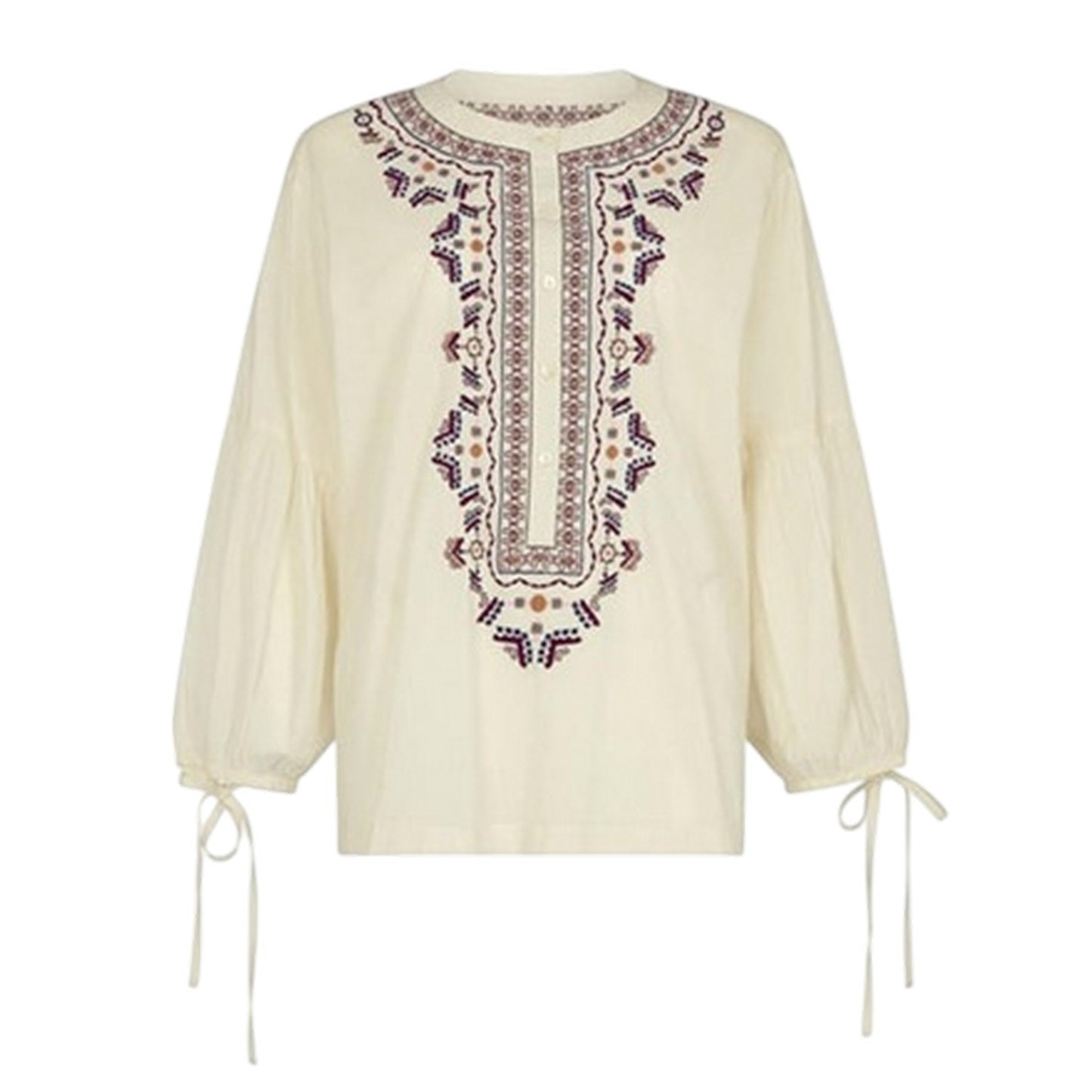 Cream - Front - Raffya Womens-Ladies Notch Neck Balloon Sleeve Blouse