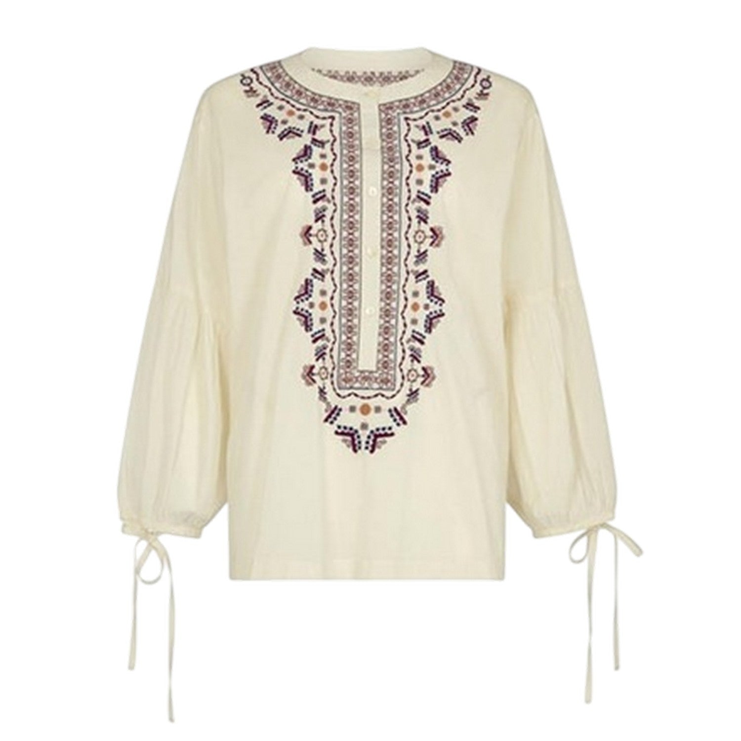Cream - Front - Raffya Womens-Ladies Notch Neck Balloon Sleeve Blouse