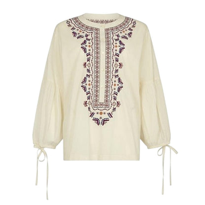 Cream - Front - Raffya Womens-Ladies Notch Neck Balloon Sleeve Blouse