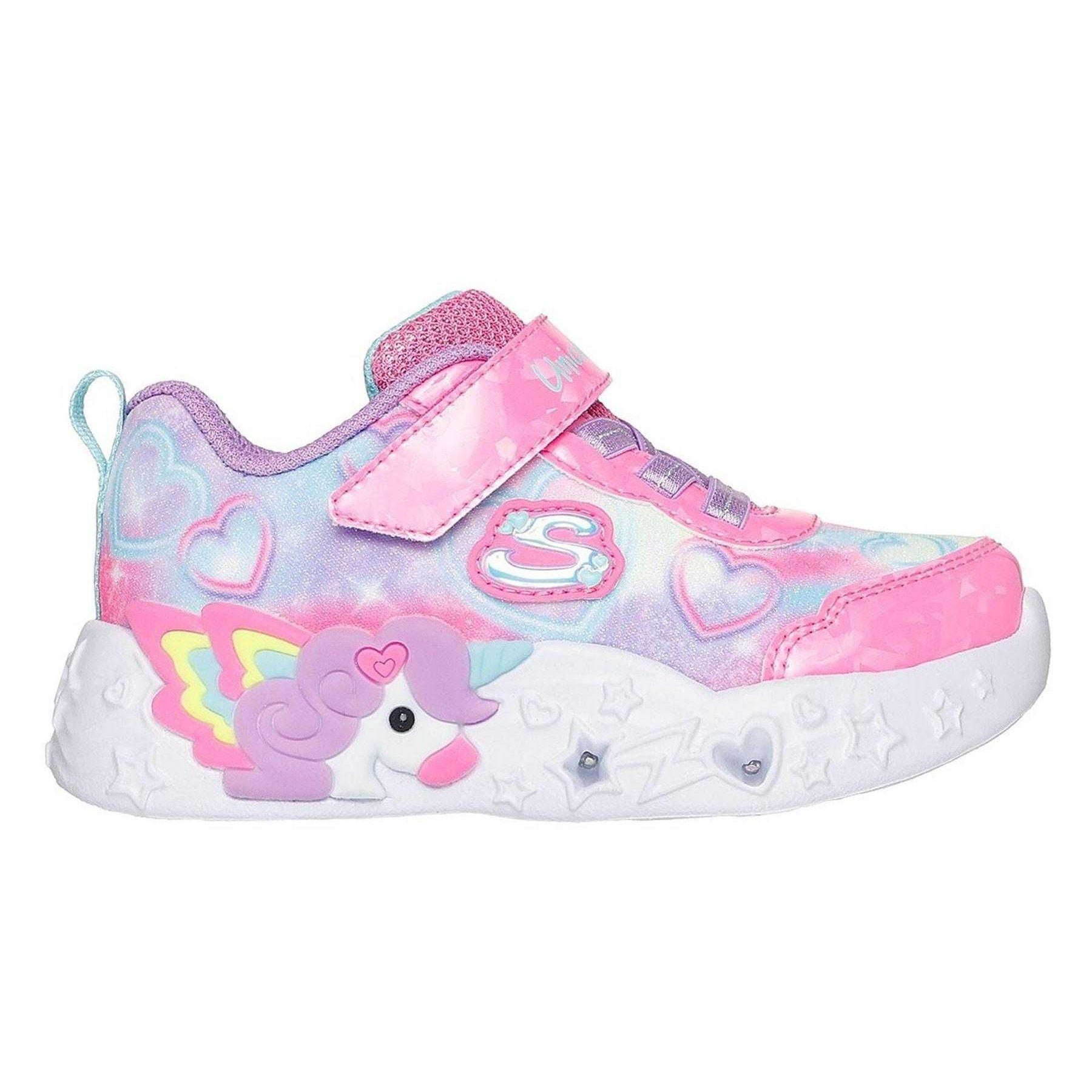 Pink - Side - Skechers Girls Unicorn Dreams Light Up Trainers