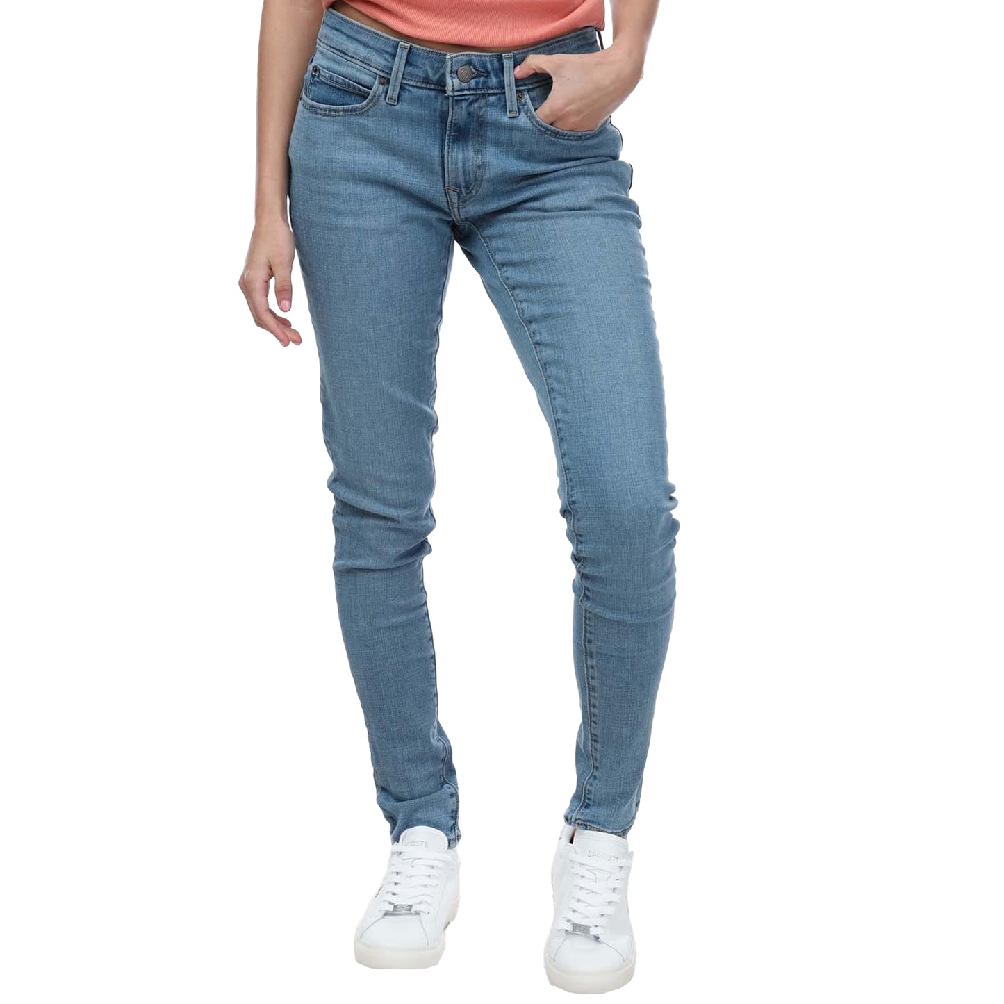 Light Blue - Front - Levis Womens-Ladies 711 New Sheriff Skinny Leather Patch Jeans